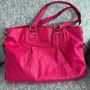 COACH ASHLEY LEATHER CARRYALL F19243) Fuchsia Pink